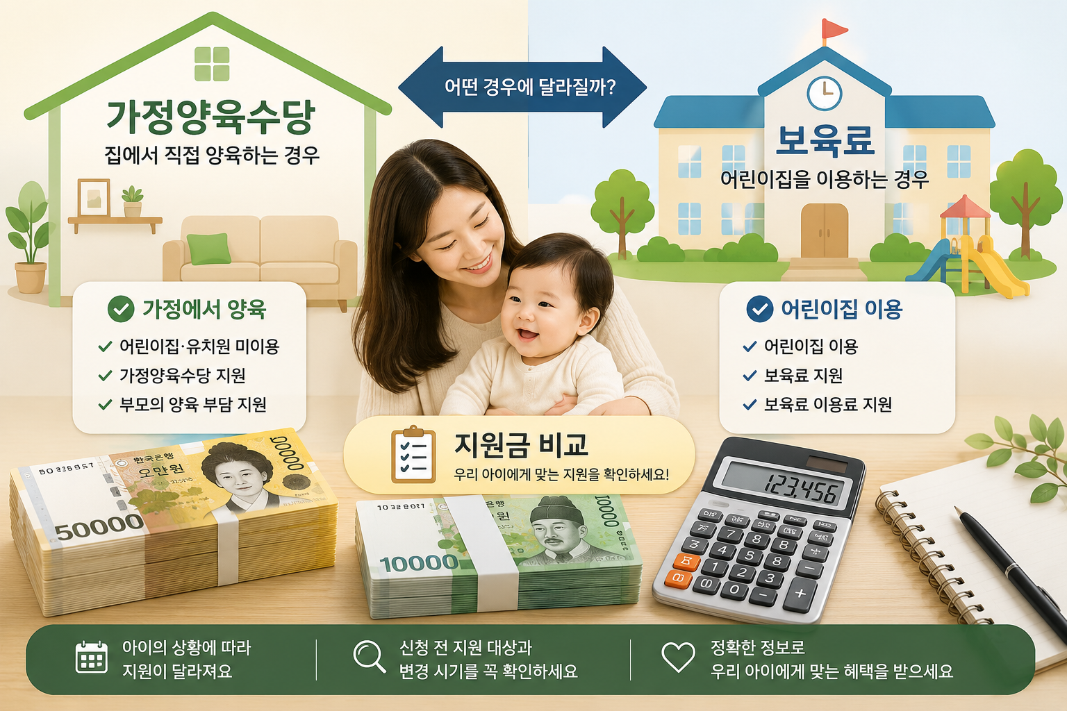 가정양육수당과 보육료 차이｜어떤 경우에 달라질까요?