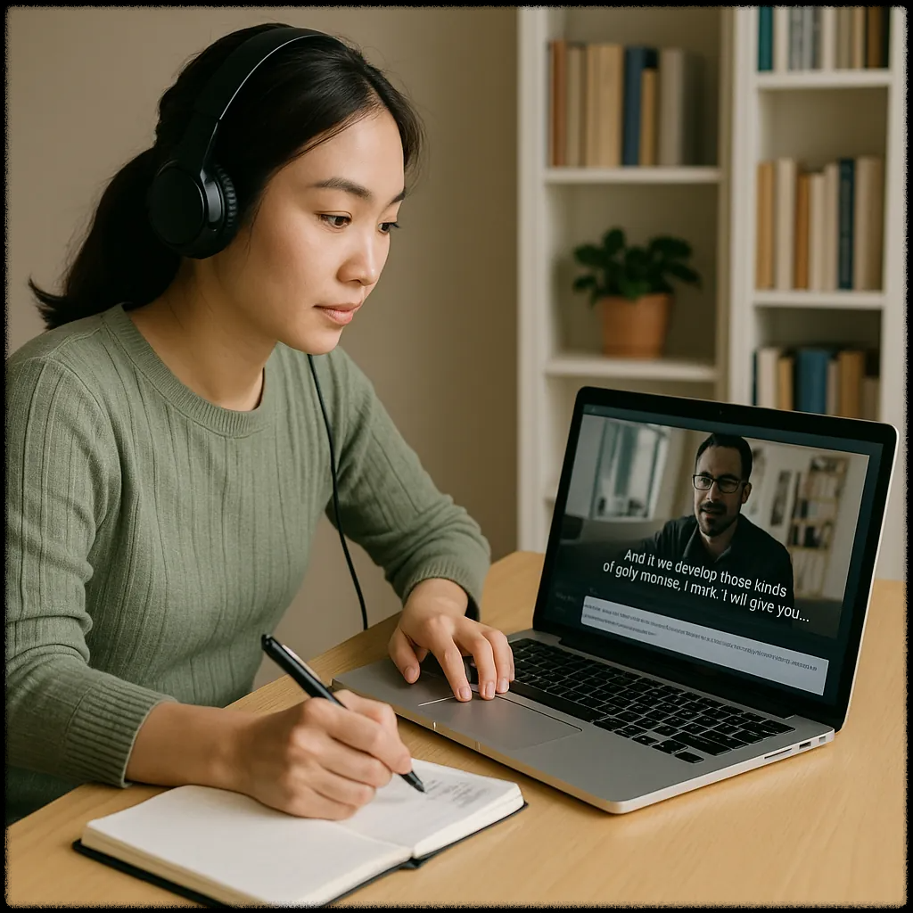 재택으로 영상 자막 작업 중인 프리랜서의 모습