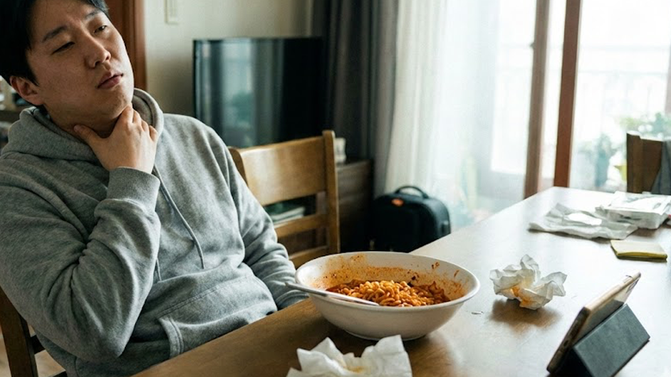 매운 음식을 먹는 남자