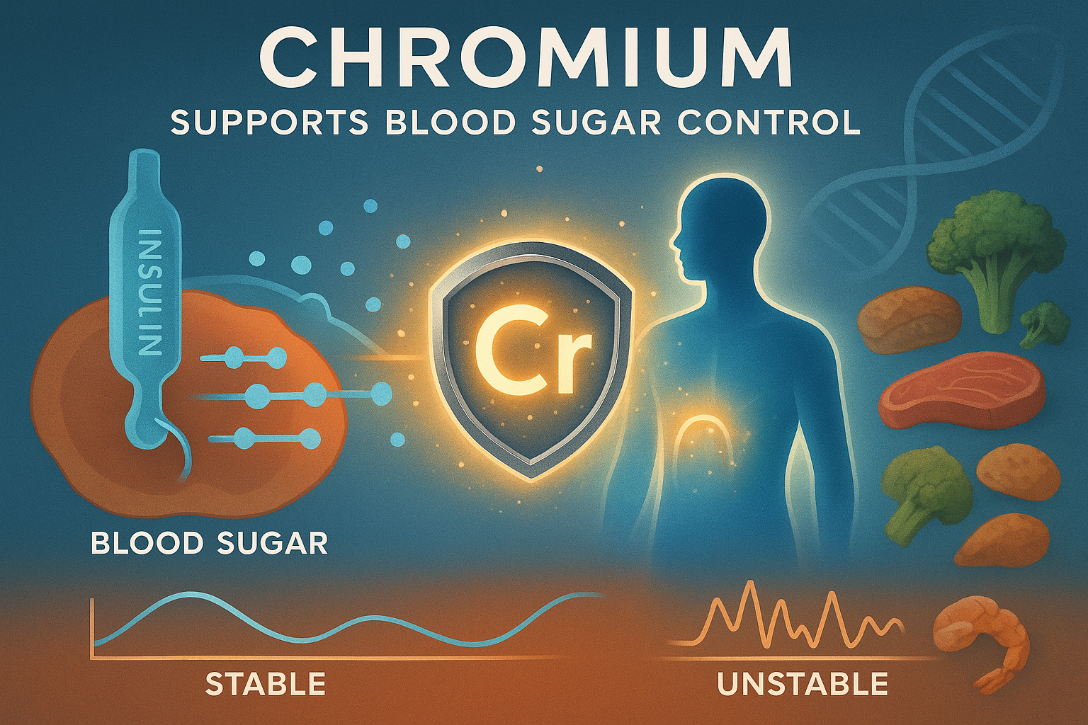 (브로콜리, 통곡물, 고기류, 해산물) 크롬이 풍부한 식품
