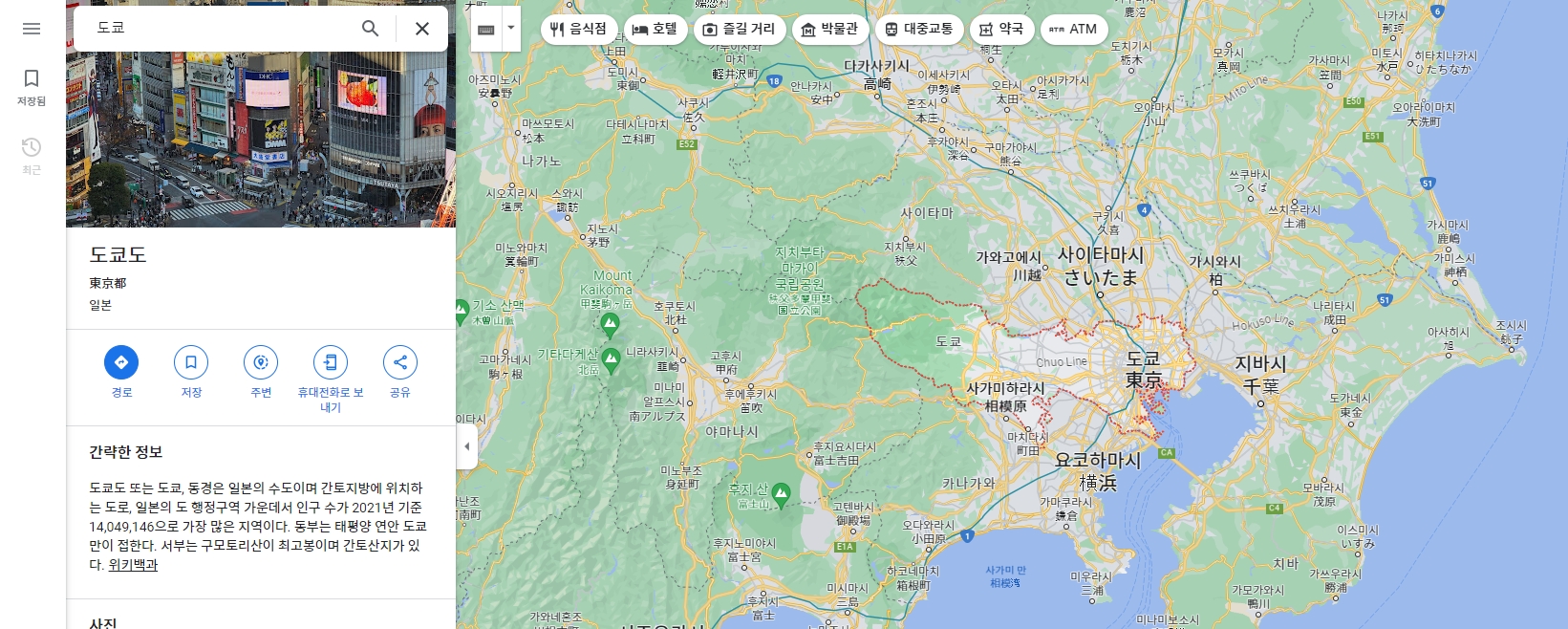 도쿄 지도를 확대하여 세부 지역 확인