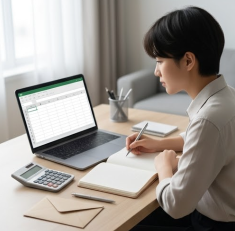 사회초년생 월급 관리 체크리스트를 정리하는 책상