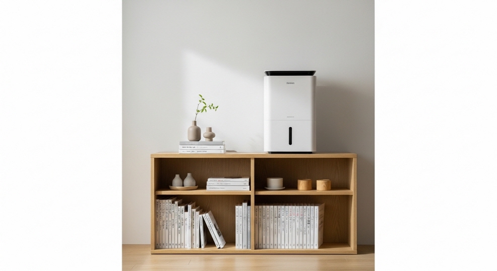 책장 위에 제습제 두는 모습