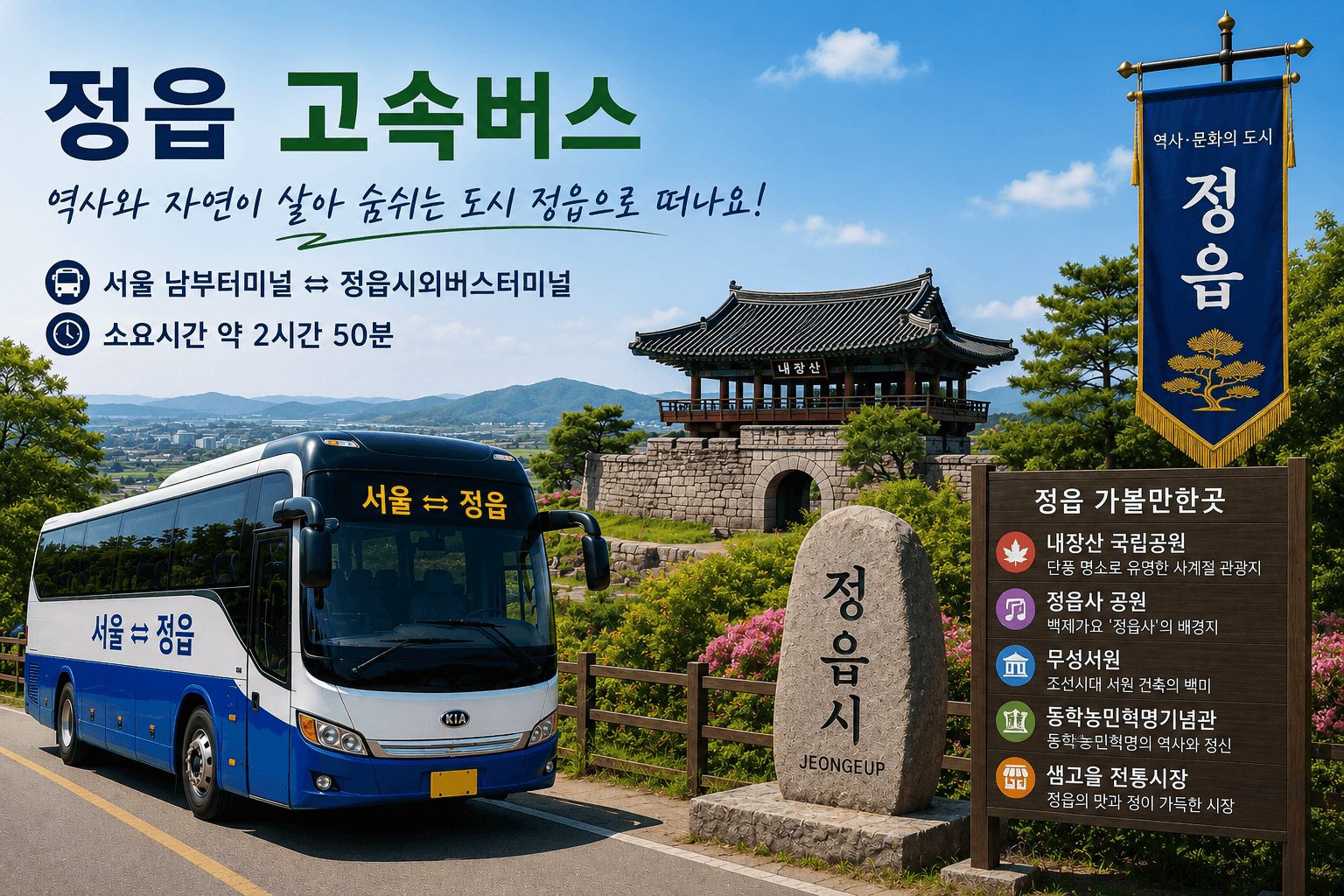 서울과 정읍을 오가는 고마운 고속버스와 정읍의 내장산