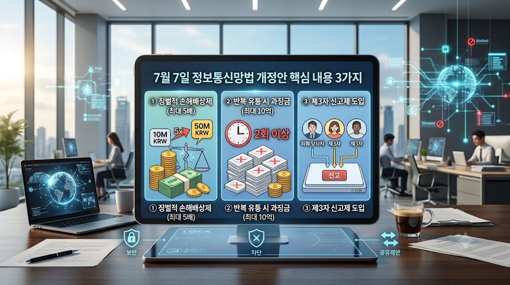 2026년 7월 7일 시행되는 개정 정보통신망법(허위조작정보 근절법) 분석 대표 이미지로 법원 가벨과 디지털 기기가 배치된 모습