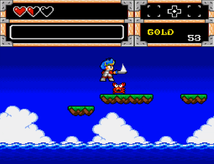 바다로-추락하지-않도록-점프하며-몬스터를-사냥하는-화면