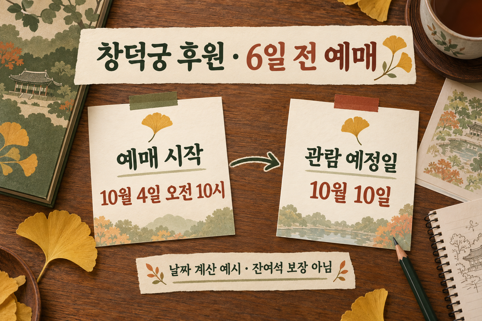 창덕궁 후원 관람일 10월 10일과 예매 시작일 10월 4일 오전 10시를 비교한 그림