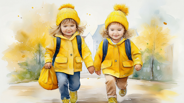 등원하고 있는 아이들 사진