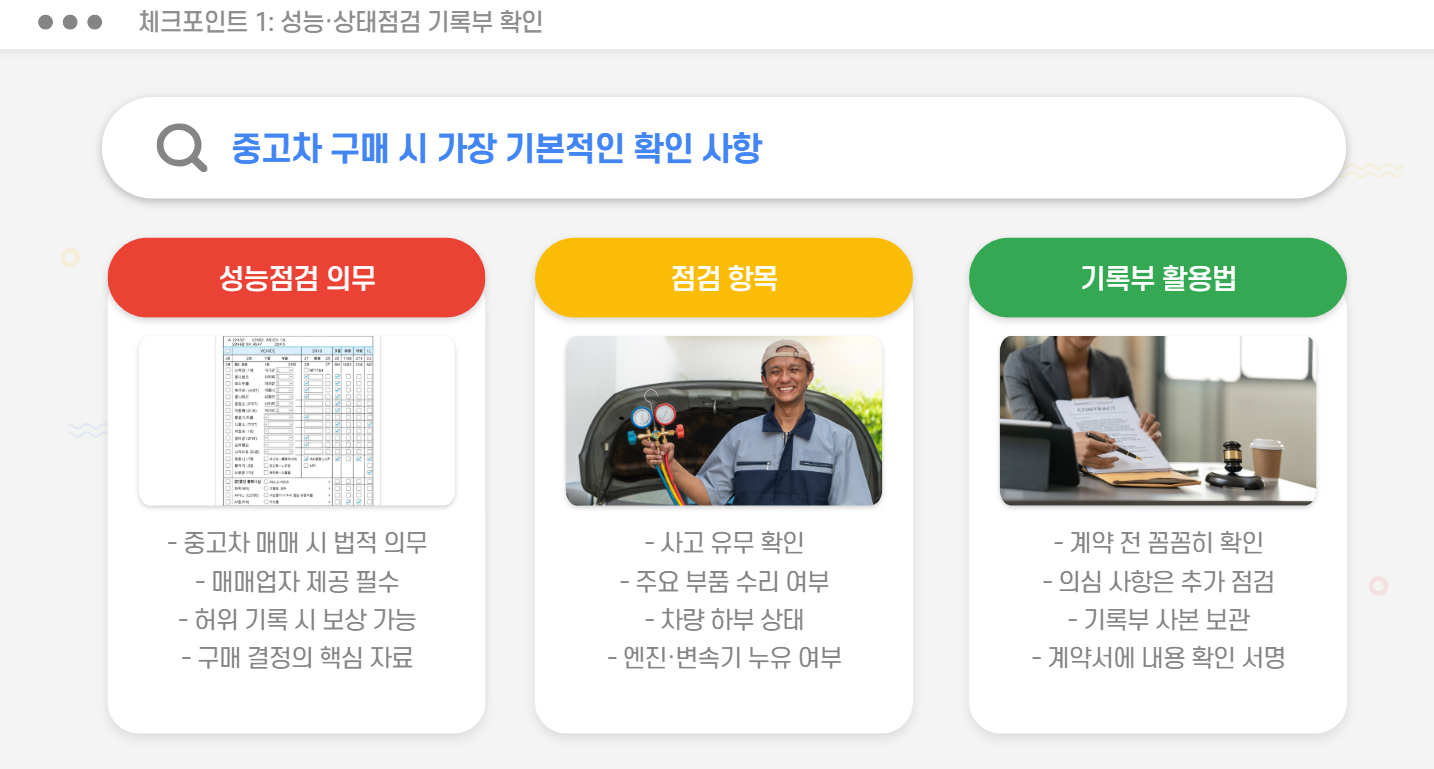 체크포인트: 성능,상태점검 기록부 확인