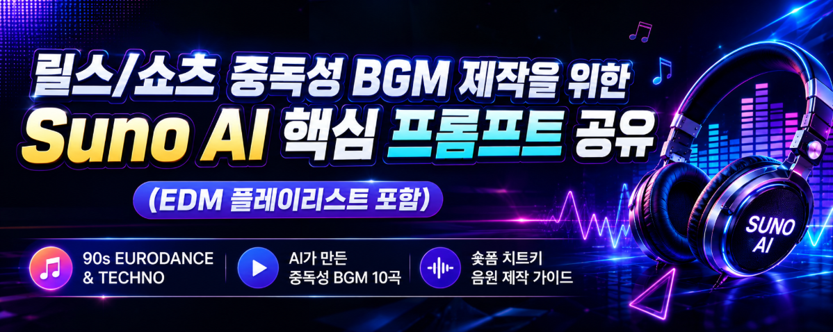 릴스/쇼츠 중독성 BGM 제작을 위한 Suno AI 핵심 프롬프트 공유 (EDM 플레이리스트 포함)