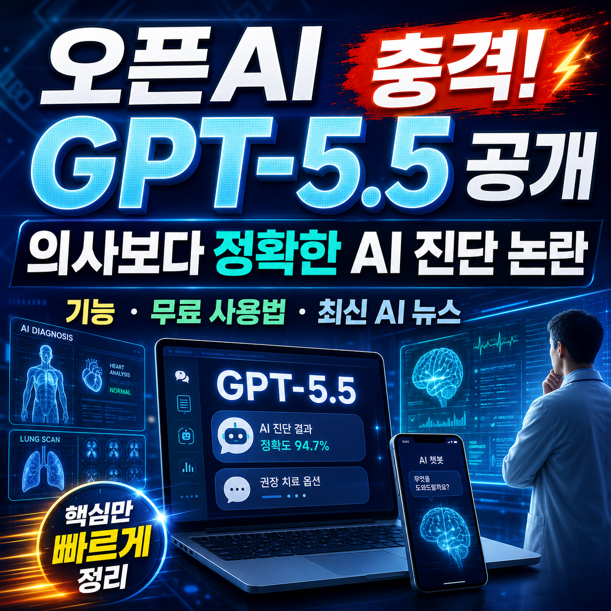 오픈AI GPT-5.5 공개 충격! 의사보다 정확한 AI 진단 논란부터 GPT-5.5 기능, 무료 사용법, 최신 AI 뉴스까지 핵심만 빠르게 정리