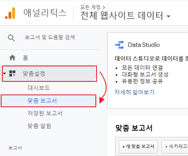 애널리틱스 맞춤 설정 맞춤 보고서