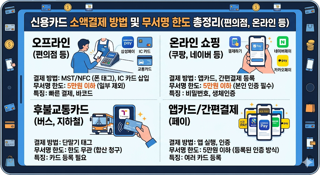 신용카드 소액결제 방법 및 무서명 한도 총정리(편의점, 온라인 등)