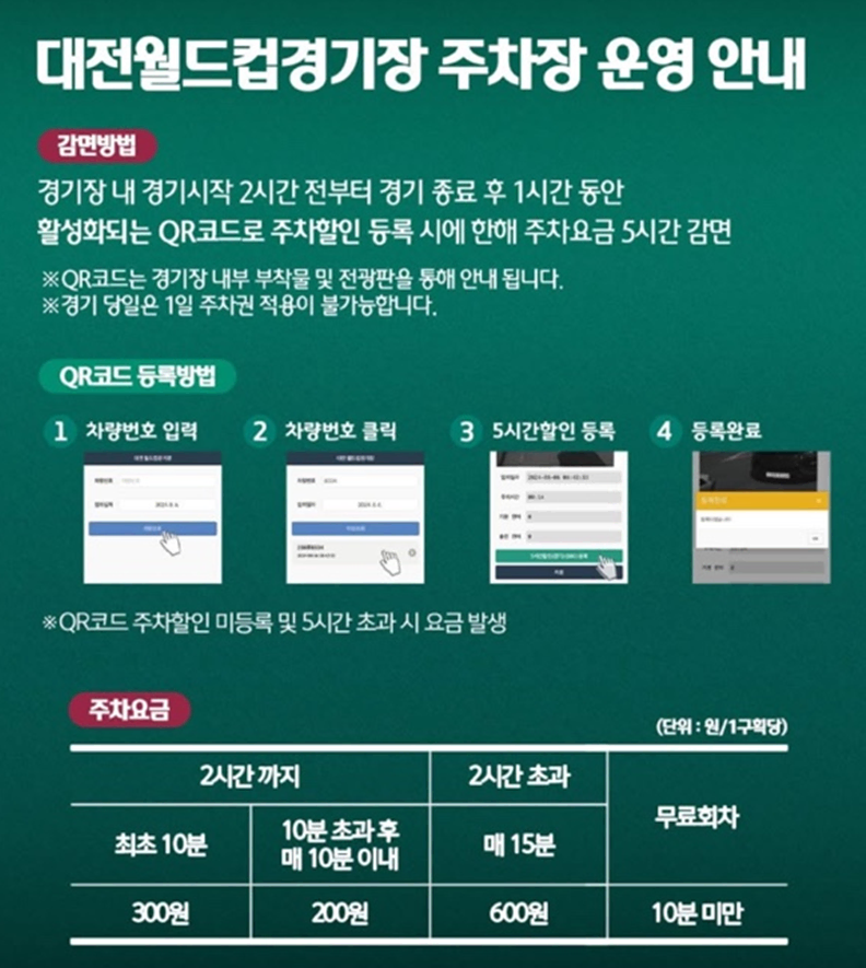 대전하나시티즌 경기 주차요금 대전월드컵경기장 주차장
