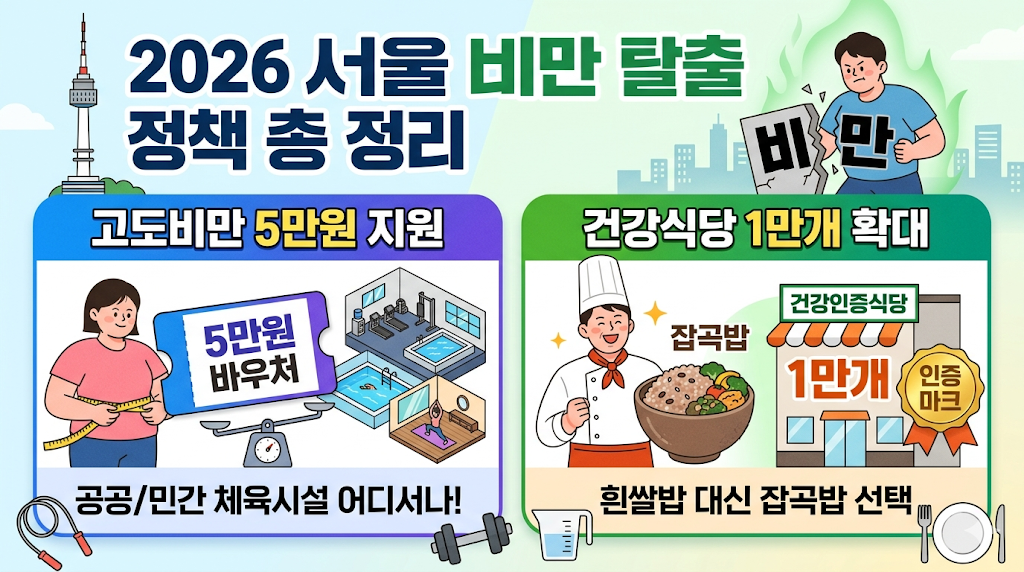 서울 비만 탈출 정책 총정리: 고도비만 5만원 지원 및 건강식당 1만개 확대 2026