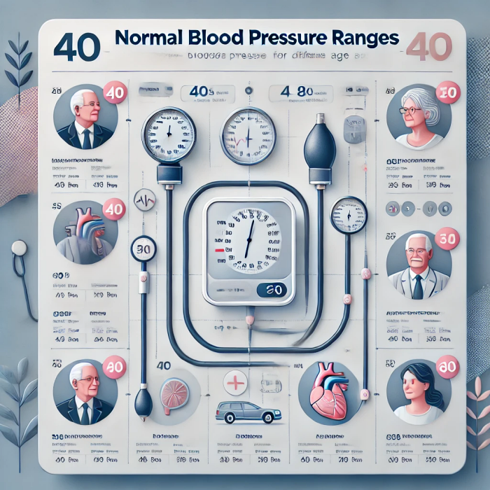 40대부터 80대까지 나이별 정상 혈압 범위를 표시한 표 형식의 인포그래픽