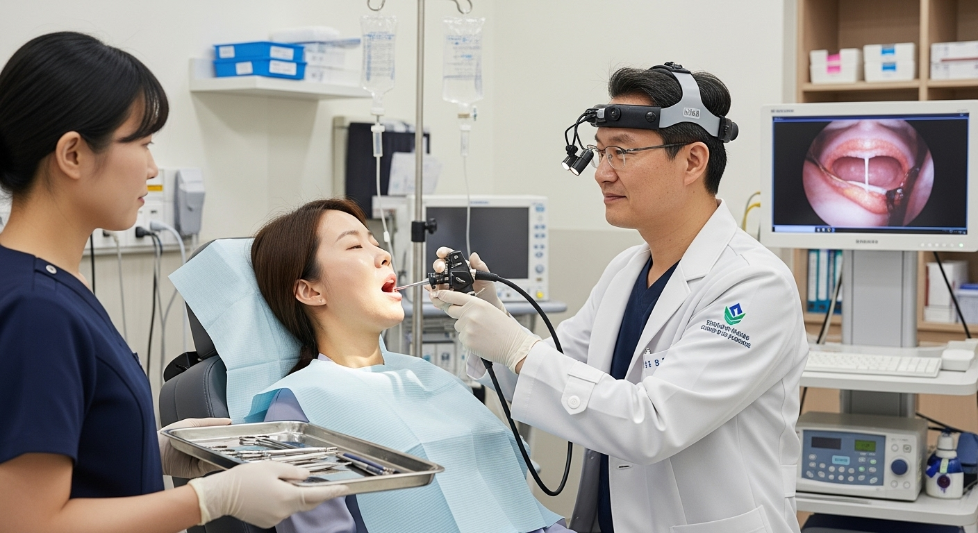 이비인후과에서 환자가 내시경 검사를 받는 모습