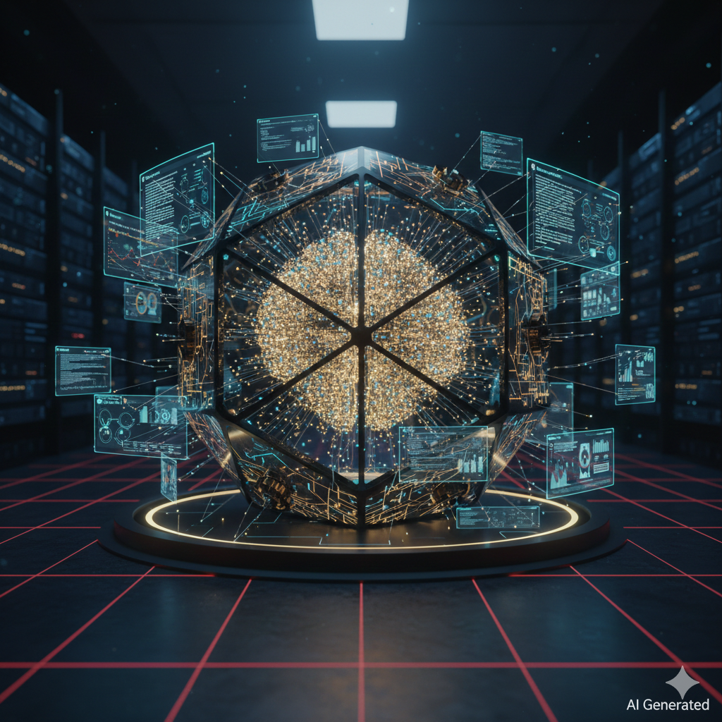 기업 내부 서버 안에서 보호된 데이터와 인공지능 코어가 시각화된 프라이빗 AI 개념