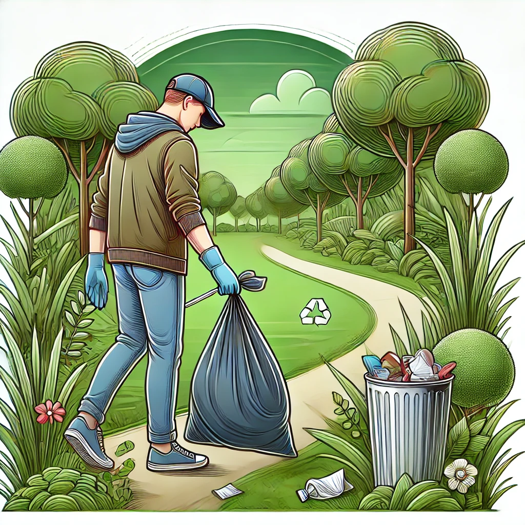 공원에서 쓰레기 줍는 이미지