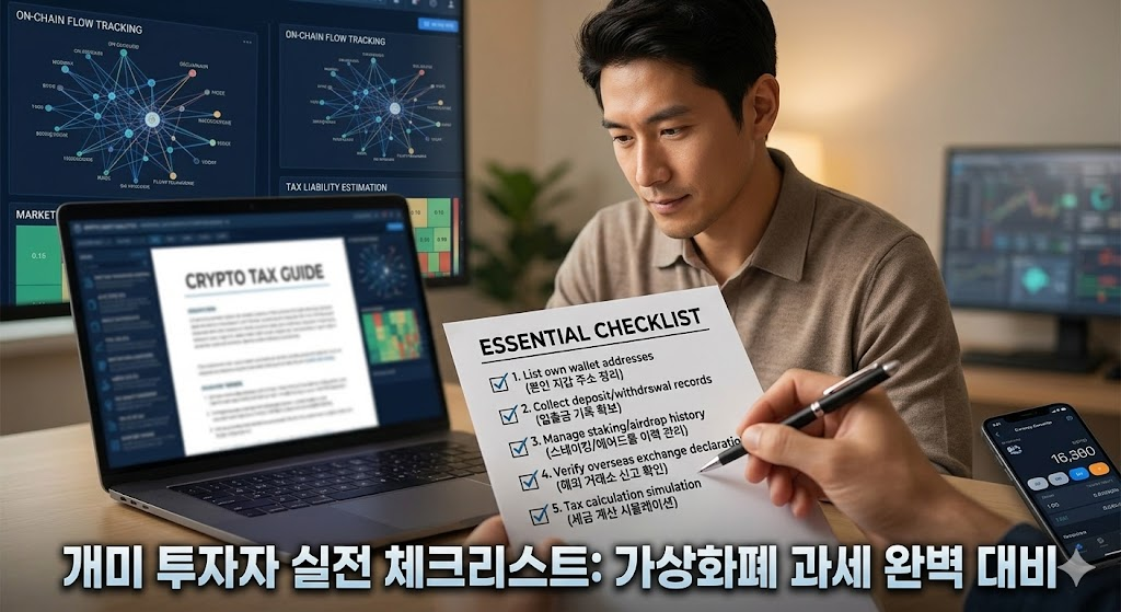 가상화폐 과세에 대비하는 투자자의 모습과 필수 체크리스트 강조