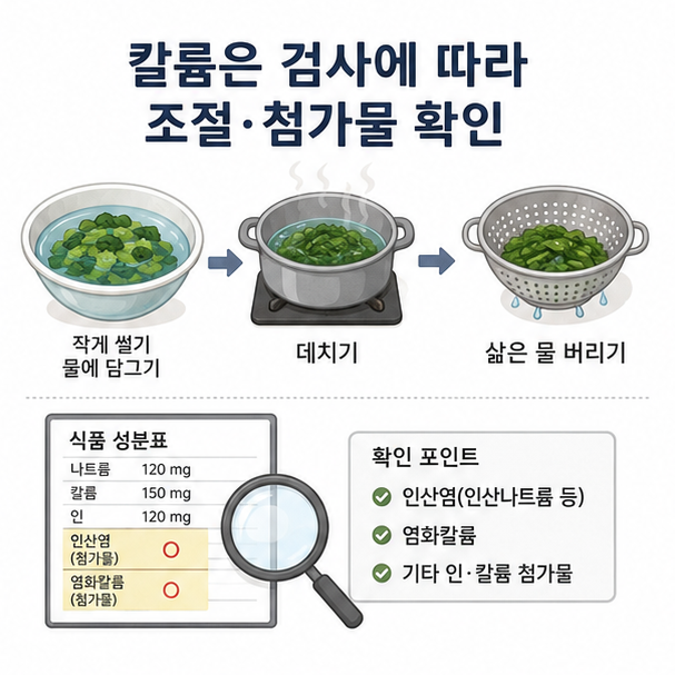 채소 데치기와 삶은 물 버리기, 인산염과 염화칼륨 확인으로 정리한 칼륨&middot;인 조절법