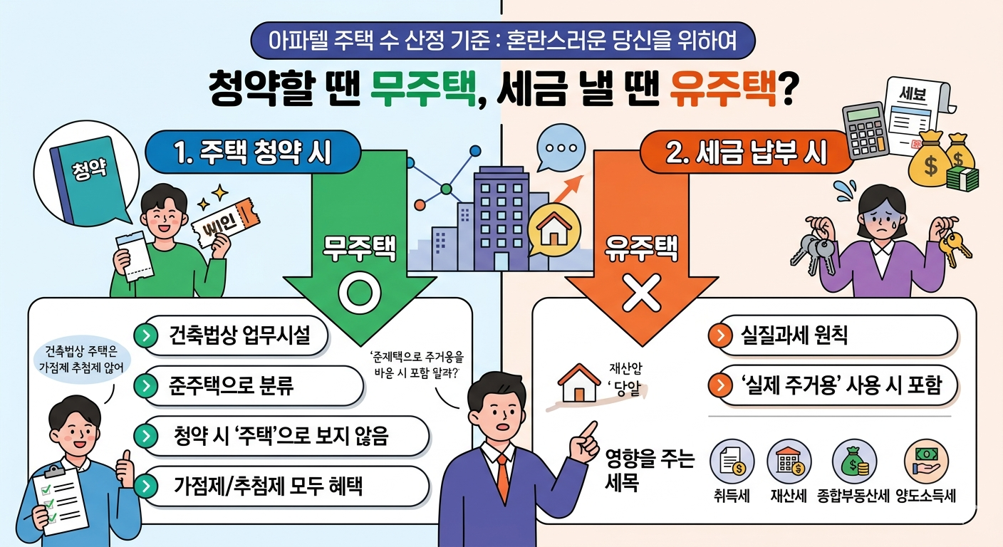 아파텔 주택 수 산정 기준 청약할 땐 무주택, 세금 낼 땐 유주택?