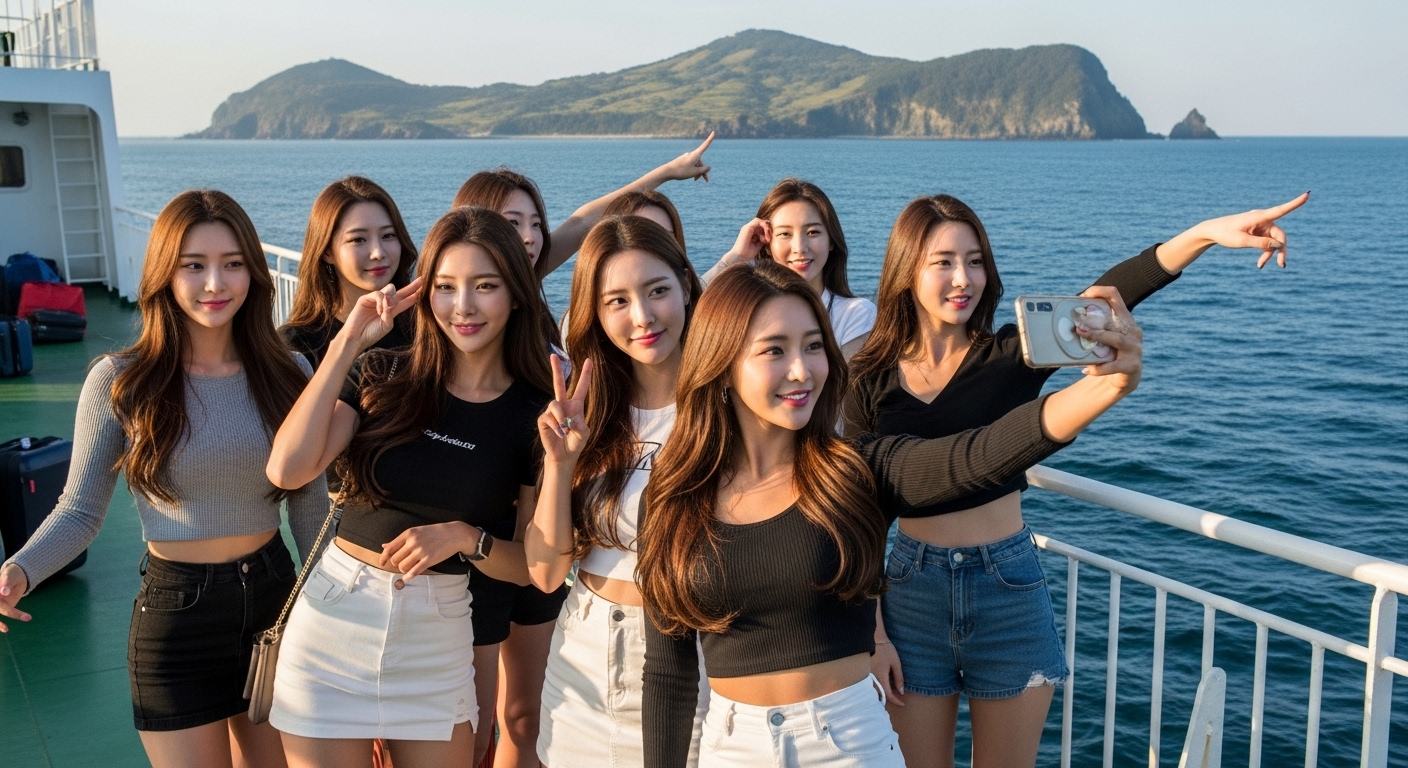 울릉도를 가리키는 여자들