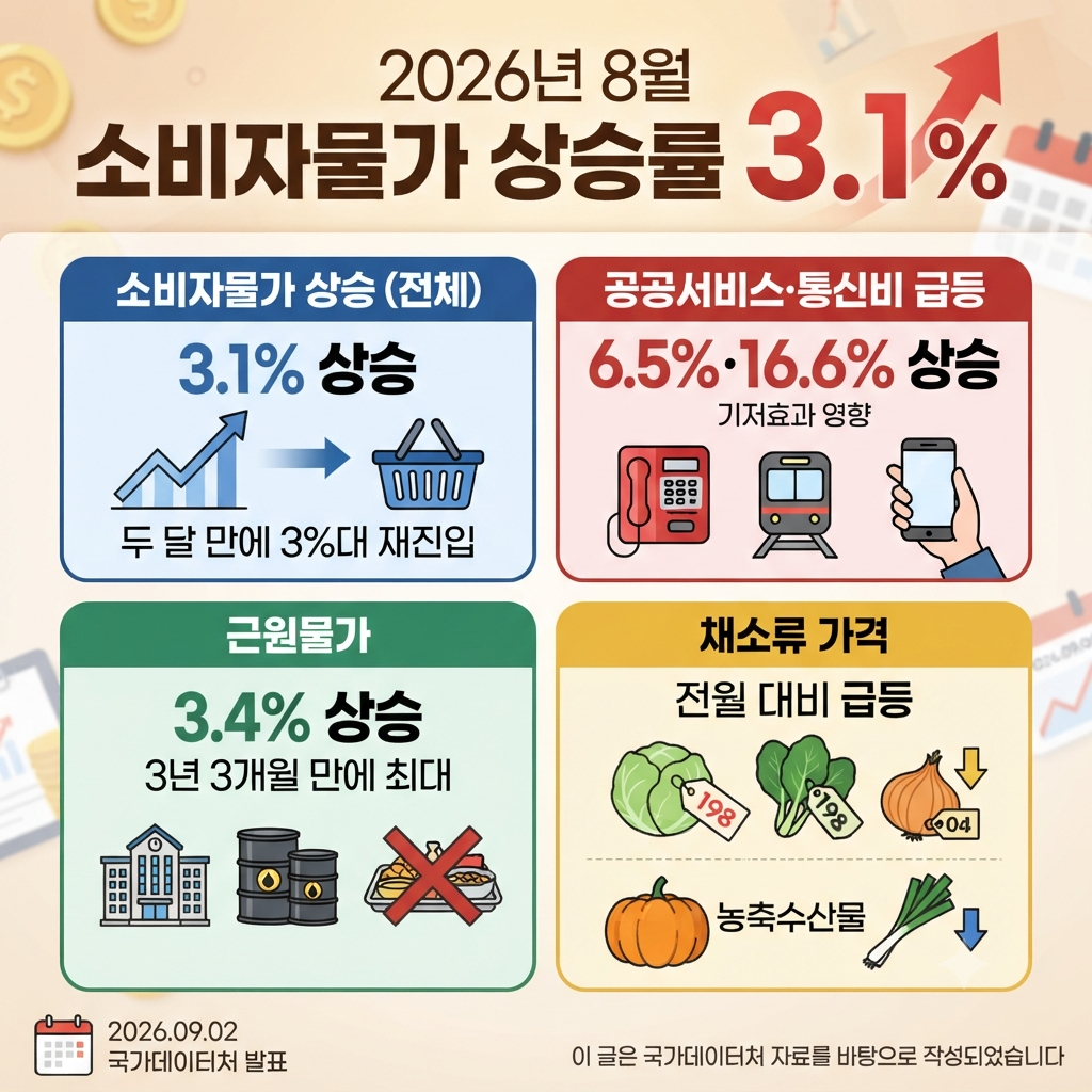 2026년 8월 소비자물가 3.1% 상승 원인 총정리