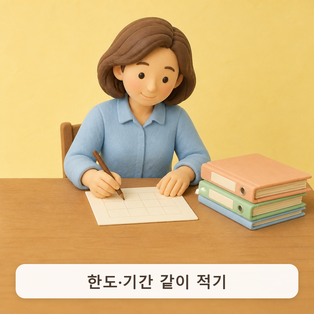식탁에서 종이 한 장에 가족 보험 특약을 표로 정리하는 모습