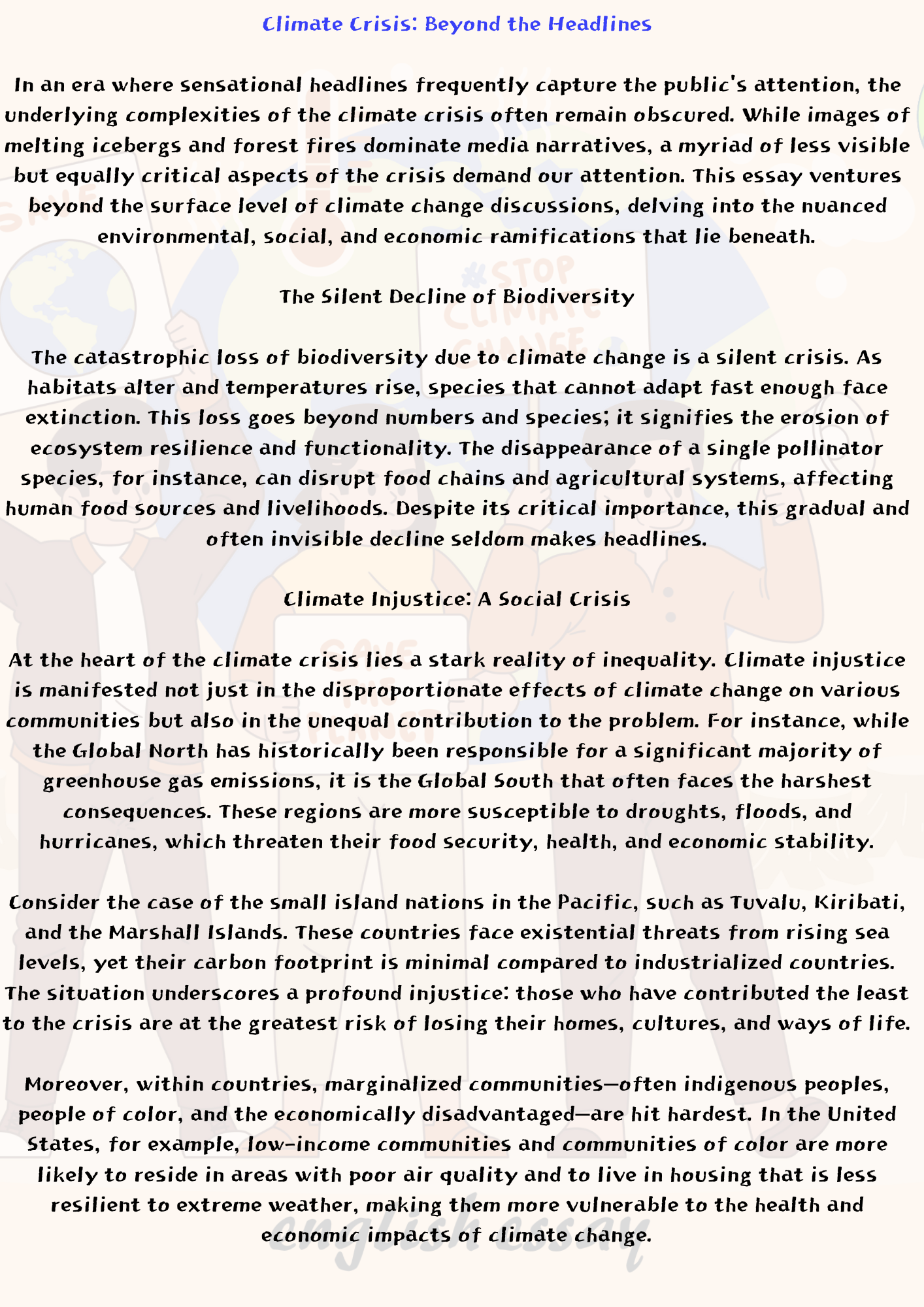 How to write an essay on &quot;Climate Crisis: Beyond the Headlines&quot;: “기후 위기: 헤드라인 너머&quot;에 대한 에세이 작성 방법