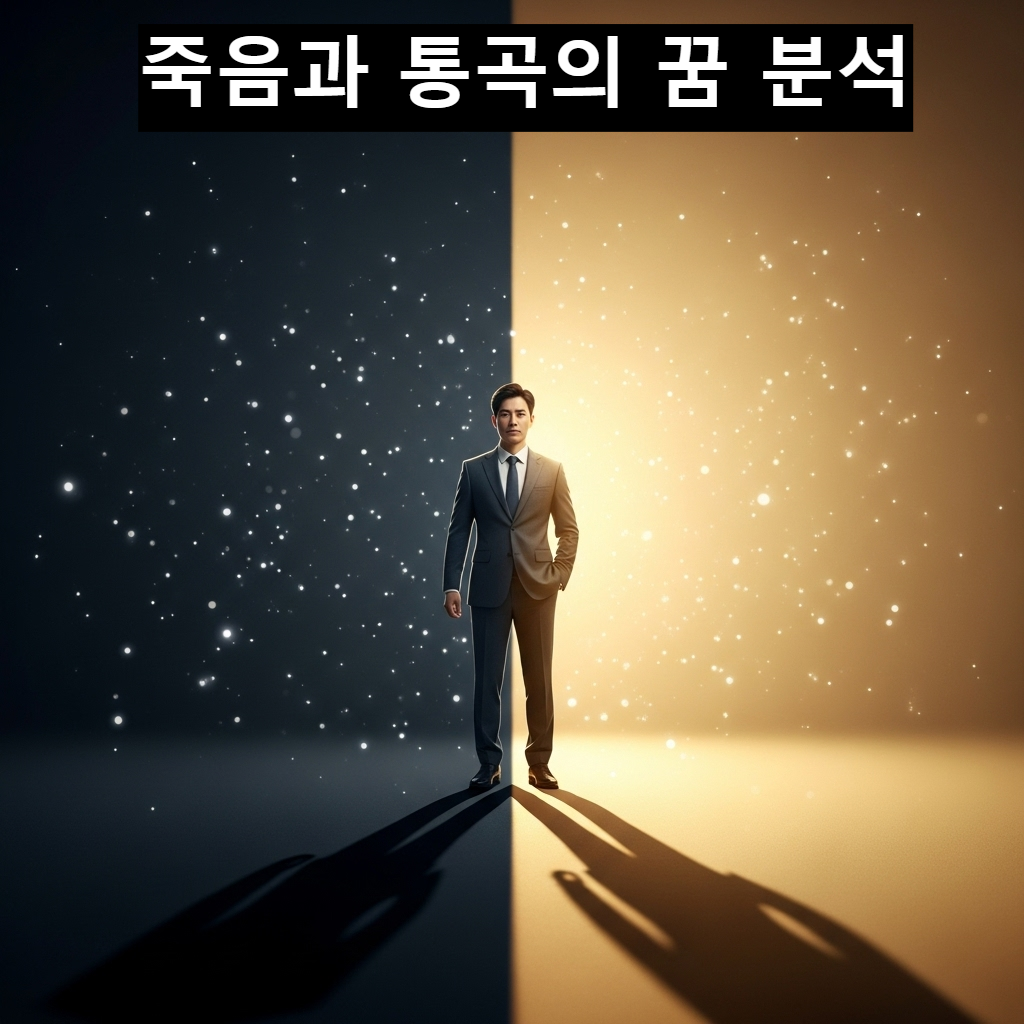 어둠을 뒤로하고 찬란한 빛이 쏟아지는 출구를 향해 당당하게 걸어 나가는 세련된 수트 차림의 한국인 리더의 모습