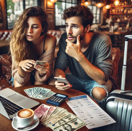 여행을 위하여 환전방법을 고민 중인 커플