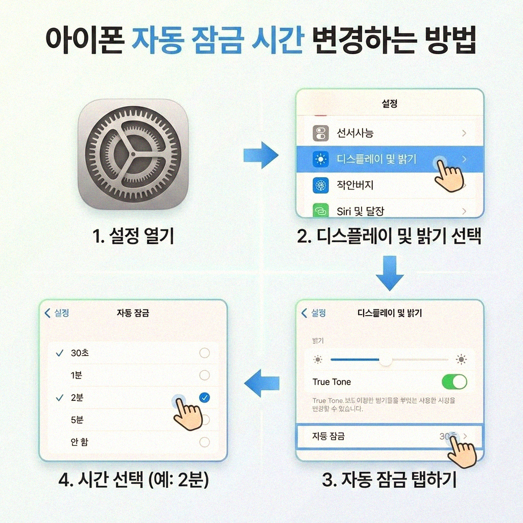 아이폰 자동 잠금 해제 시간 변경하기 편하게 조절하기
