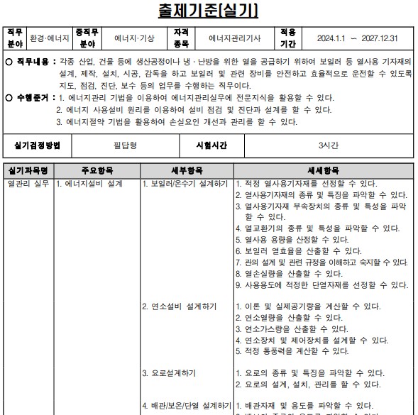 에너지관리기사-출제기준