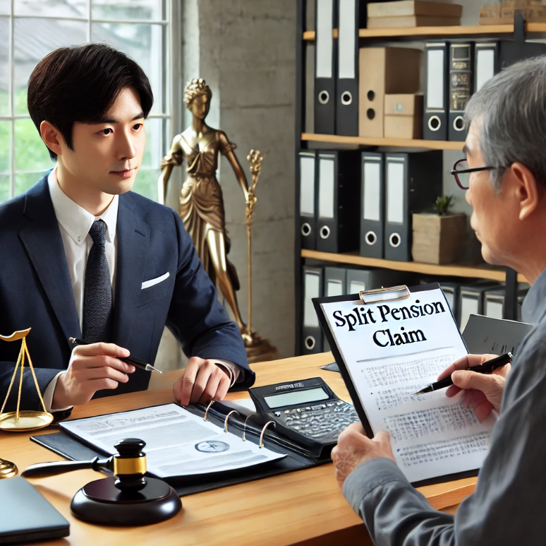 법정대리인이 사무실에서 분할연금 청구를 돕는 장면