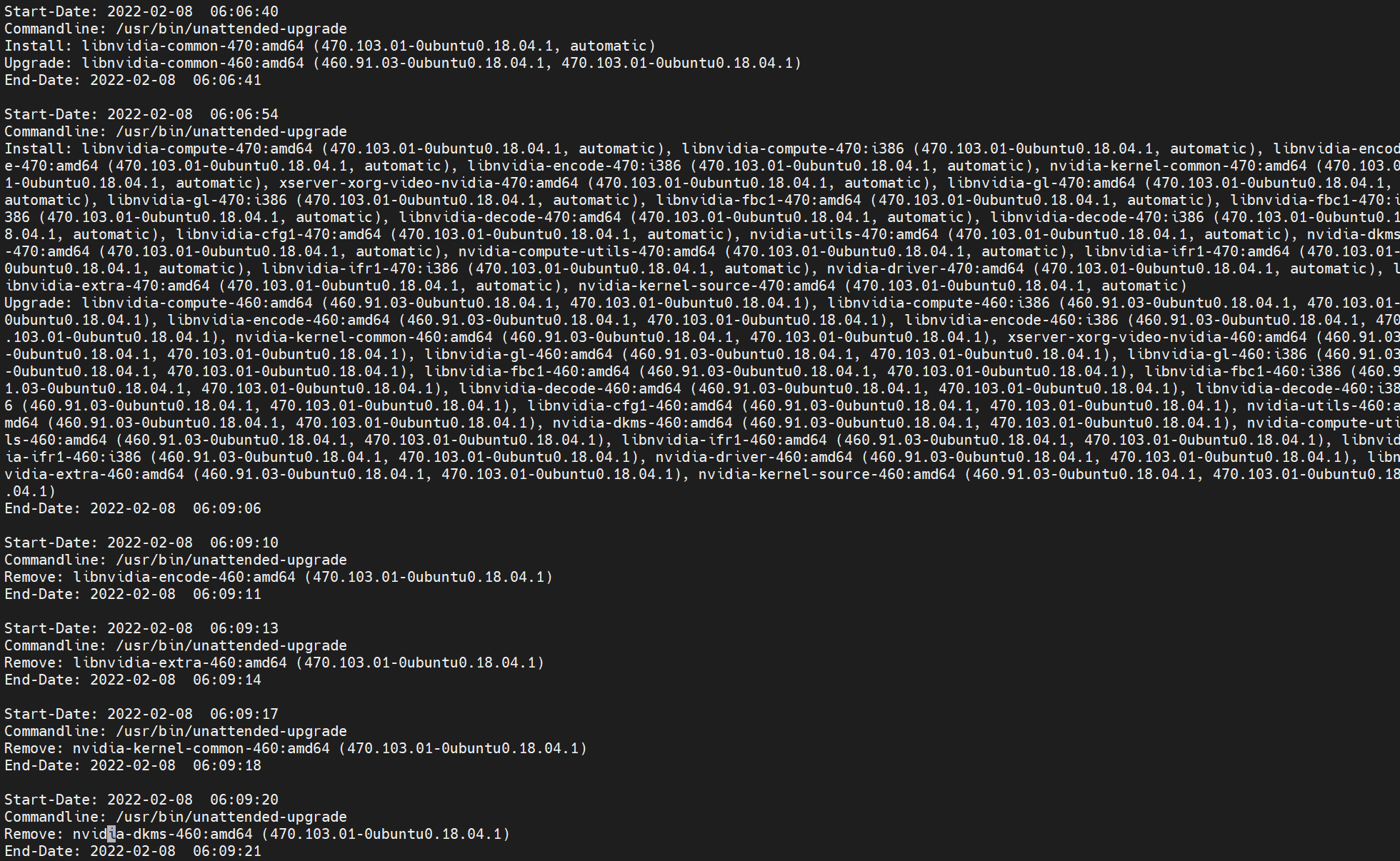 view /var/log/apt/history.log