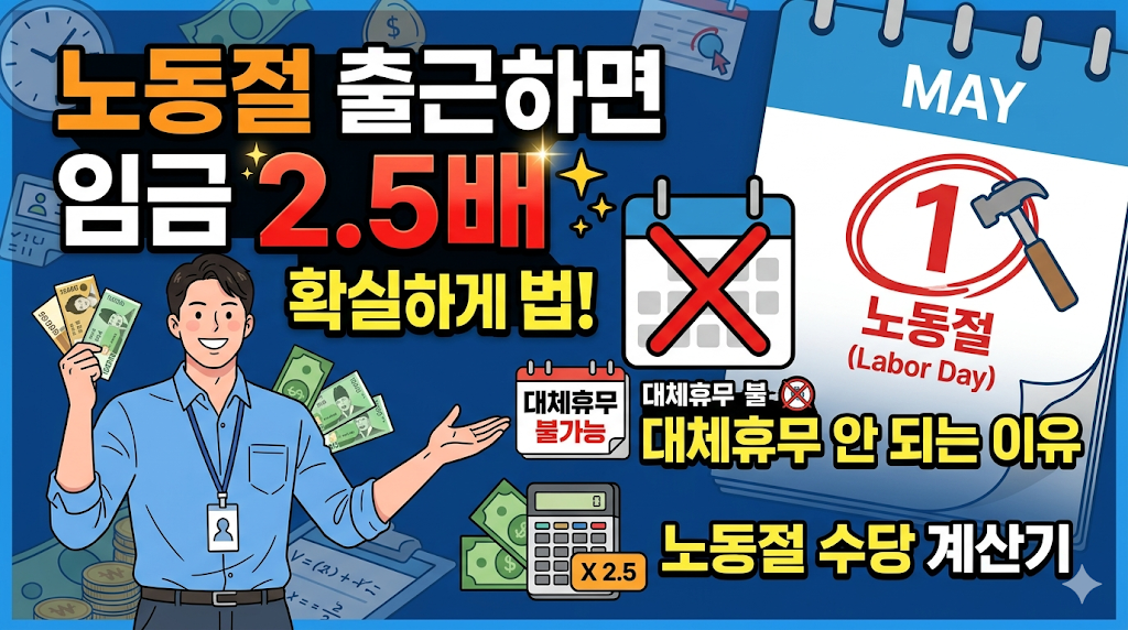 노동절 출근하면 임금 '2.5배' 받는 법! 대체휴무 안 되는 이유와 수당 계산기