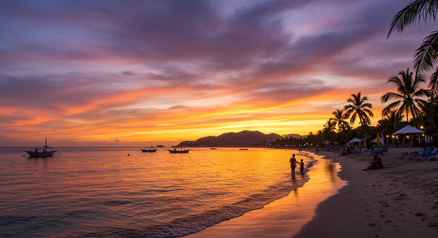 막탄 해변의 노을