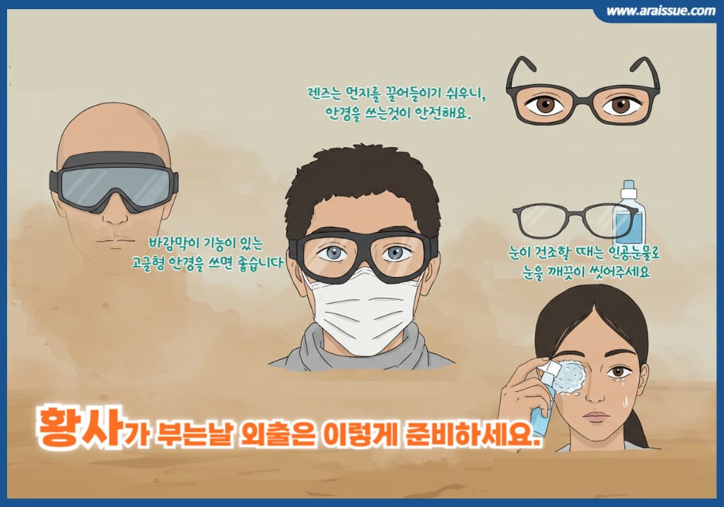 황사가 부는날 외출은 이렇게 준비하세요.