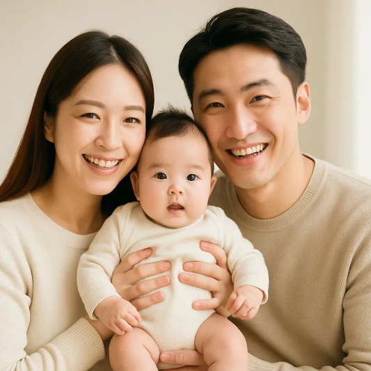 엄마-아빠가-아기를-안고-웃고-있음