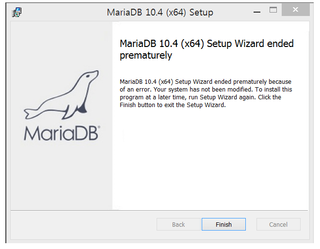 MariaDB 설치에러 (mariadb setup wizard ended prematurely because of an error)