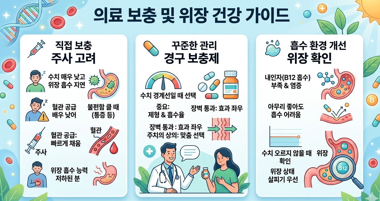 비타민 결핍 치료와 보충 방법 주사 경구 복용 위장 상태 확인 가이드