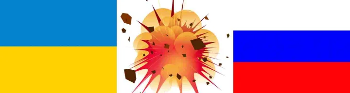 우크라이나-국기와-러시아국기-사이에-폭발하는-그림