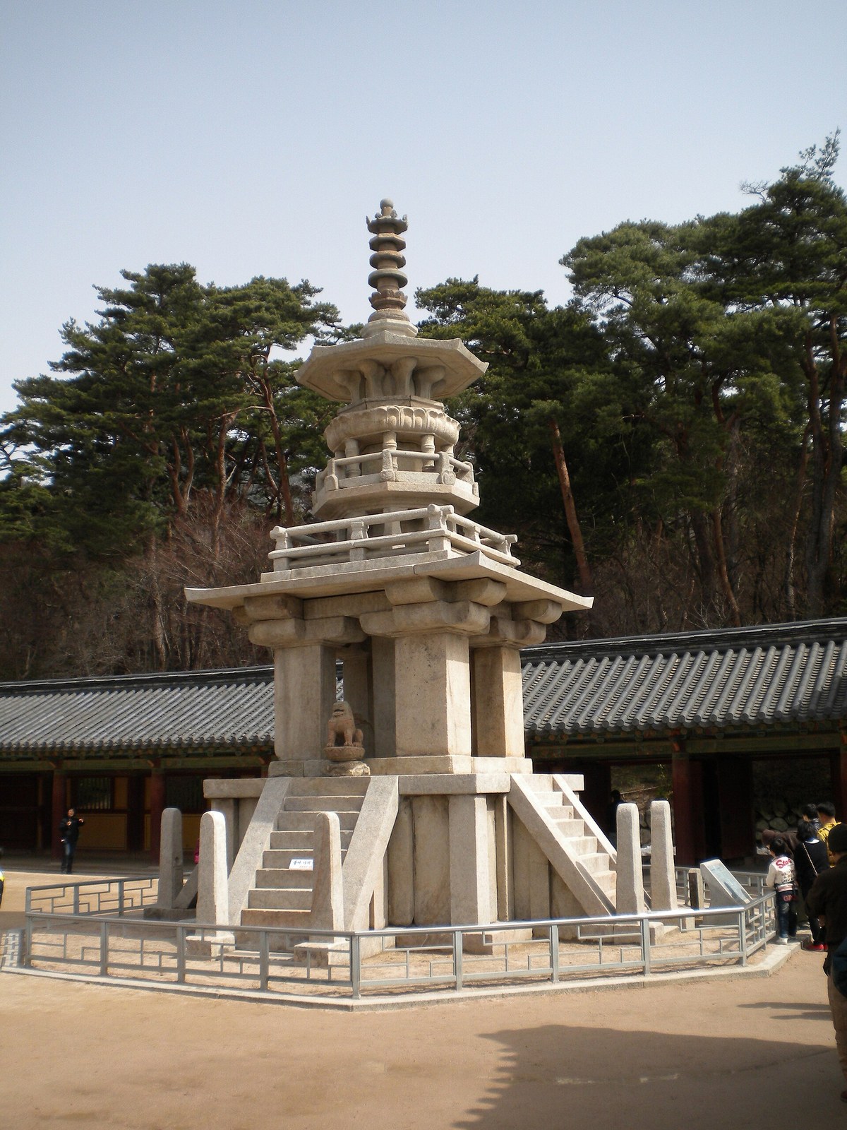 Dabotap, the carved stone pagoda in the main courtyard of Bulguksa Temple, Gyeongju