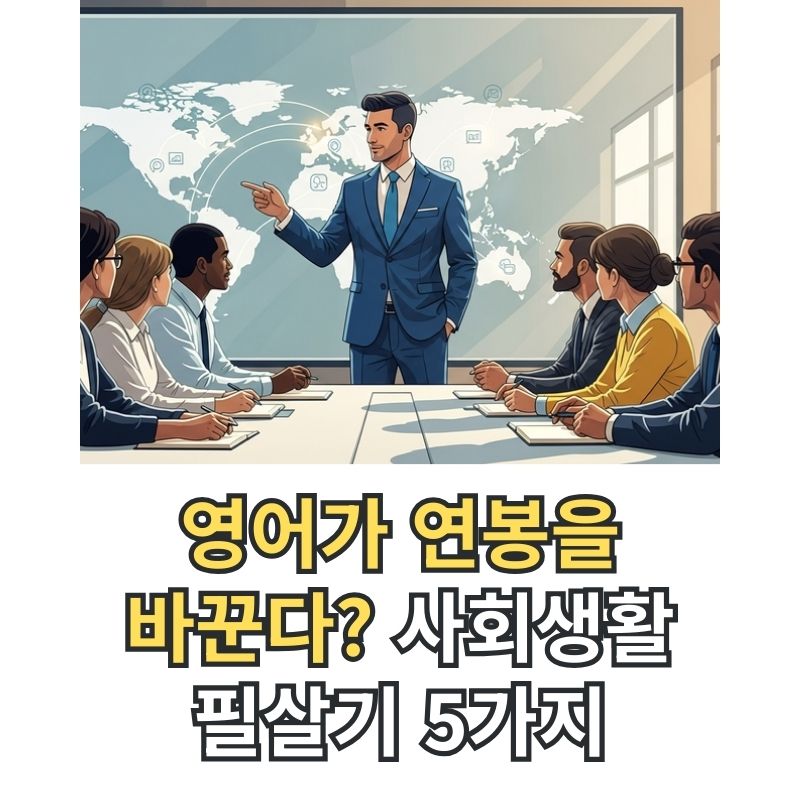 세계 지도를 배경으로 발표하는 직장인 썸네일