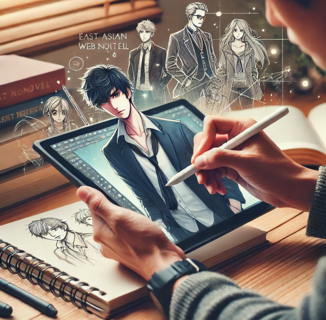 웹툰 작가가 작업하는 모습 사진