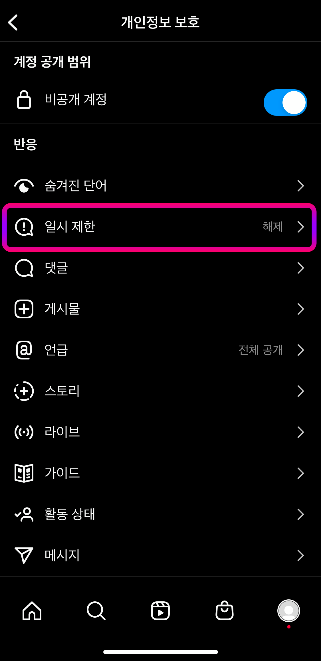 인스타그램-일시제한