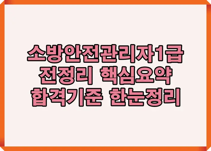 소방안전관리자1급 시험 전정리 핵심요약 이미지로 시험 구조 이해와 합격기준을 한눈에 정리한 안내 자료