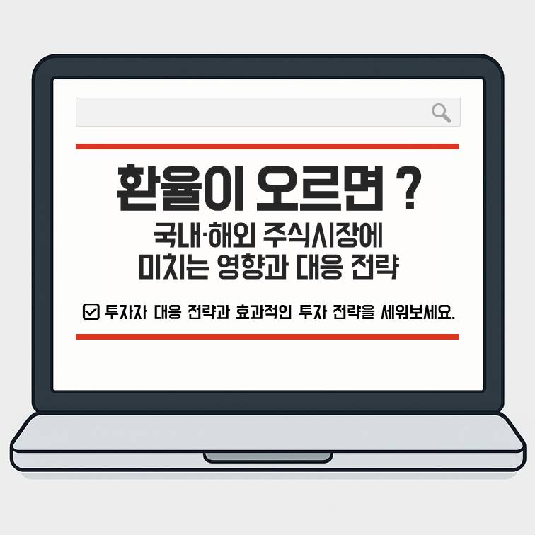 환율 상승이 국내와 해외 주식시장에 미치는 영향과 투자자 대응 전략을 설명하는 대표 이미지