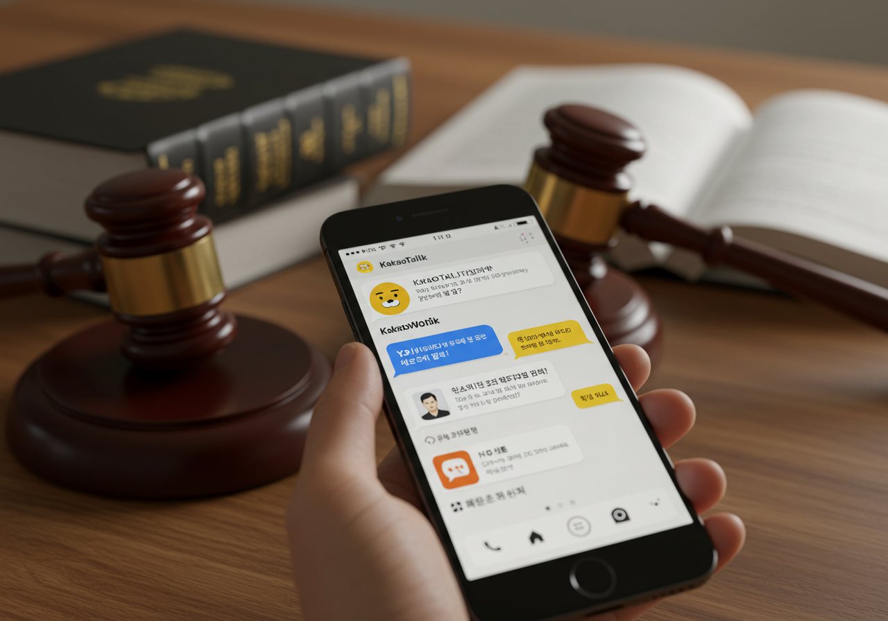 카카오톡 메시지를 법원에 증거로 제출하기 위해 캡처하는 장면